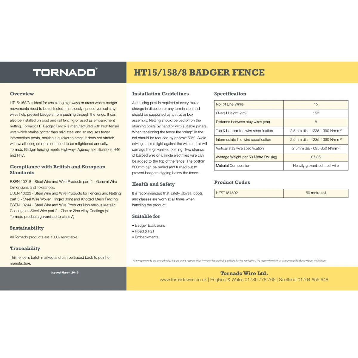 Tornado HT15/158/8 Badger Fence | 50m - Image 2